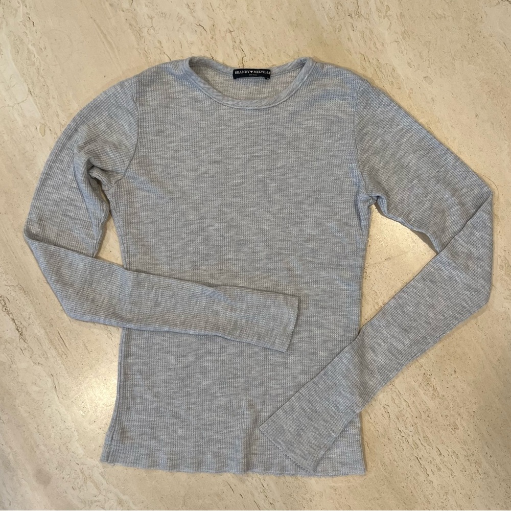 Brandy Melville Heather Light Gray Ribbed Long Sleeve Top